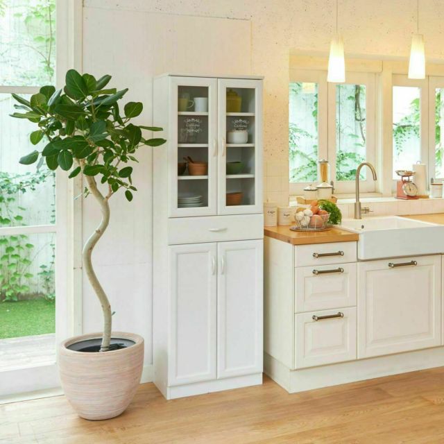 食器棚 幅57cm 高さ181cm ホワイト 白 キッチン収納 デザインロゴ 家具インテリア通販のSHIRAI STORE(白井産業)