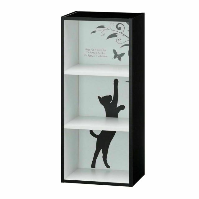 国産 カラーボックス 収納棚 幅39cm 高さ90cm ブラック 猫 デザイン 組み立て簡単 本棚 整理棚 | 家具インテリア通販のSHIRAI  STORE(白井産業)
