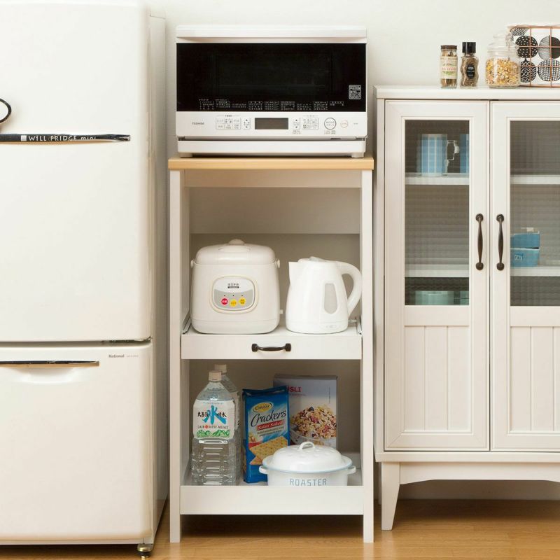 [幅50cmのレンジ台]幅は約50cm。ほとんどの単機能電子レンジを乗せることができるサイズです。横幅に無駄のないレンジ台です。