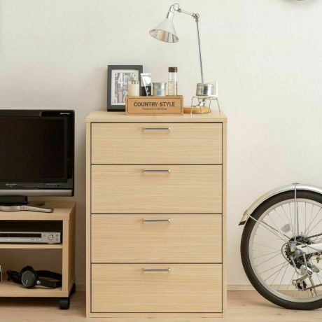 チェスト タンス 幅57cm 高さ80cm ナチュラルブラウン 引出4段 衣類収納 フルニコ FUL-8055HNA