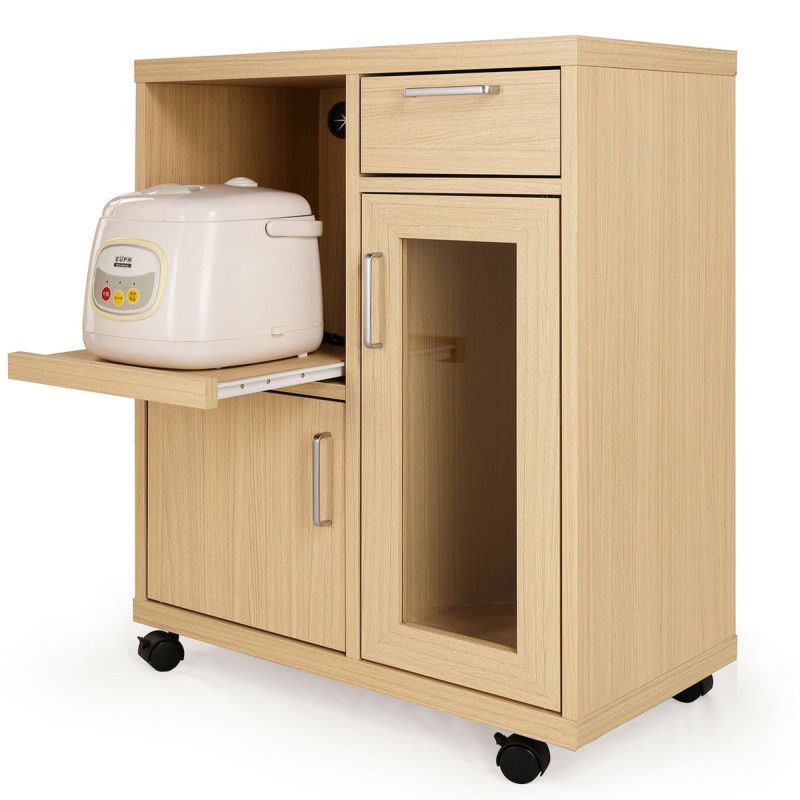 [引き出して使えるスライド棚付き]炊飯器などキッチン家電の収納に便利なスライド棚付き。棚を引き出して、キッチン家電をスムーズに使うことができます。