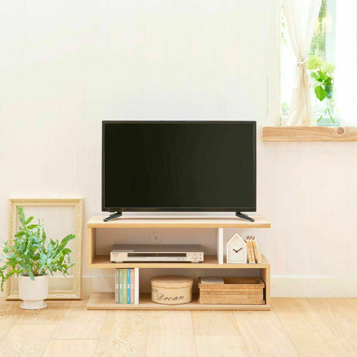 テレビ台 ラック 幅84cm 高さ40cm ナチュラルブラウン ホワイト 白 32V型対応 配線穴付 TVボード
