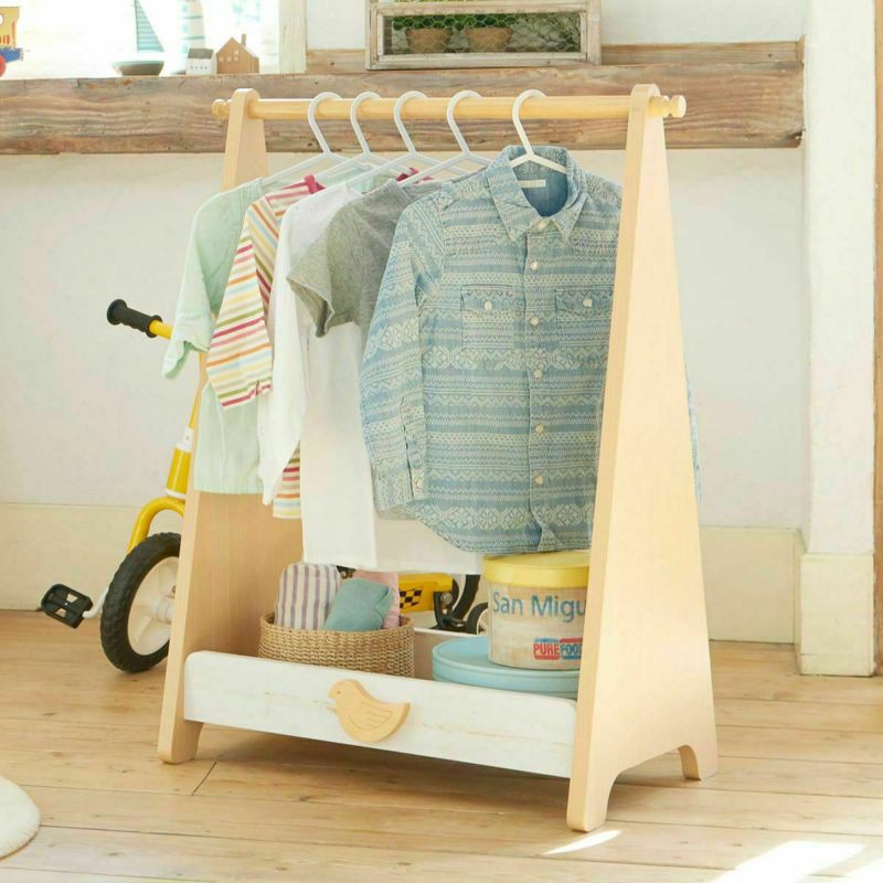 ハンガーラック キッズ 幅64cm 高さ84cm ナチュラルブラウン ホワイト 白木目 北欧テイスト 子供 収納