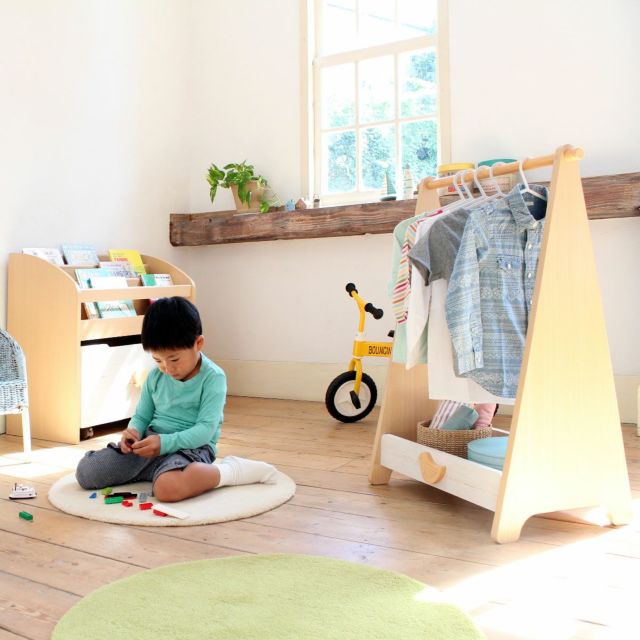 ハンガーラック キッズ 幅64cm 高さ84cm ナチュラルブラウン