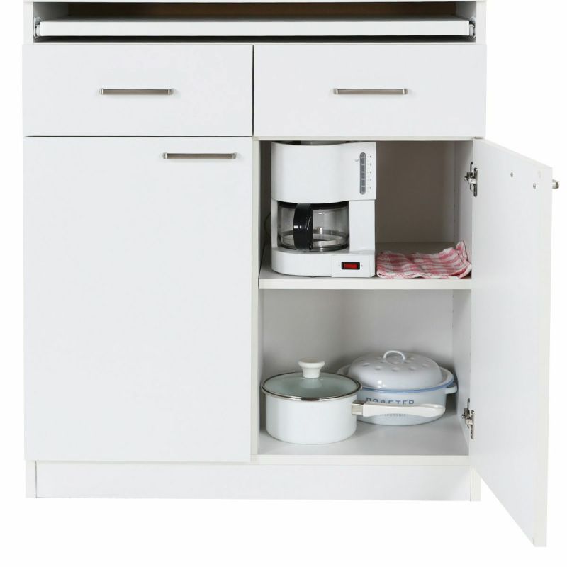 [下の扉収納]下の扉収納には3cm間隔で高さを調節できる移動棚付き。左右で計2枚付属しています。