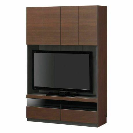 国産 壁面収納 テレビ台 幅120cm 高さ180cm ダークブラウン 50V型対応 巾木よけ 配線穴 耐震ラッチ ダンパー付扉 ポルターレリビング POR-1812TVDK