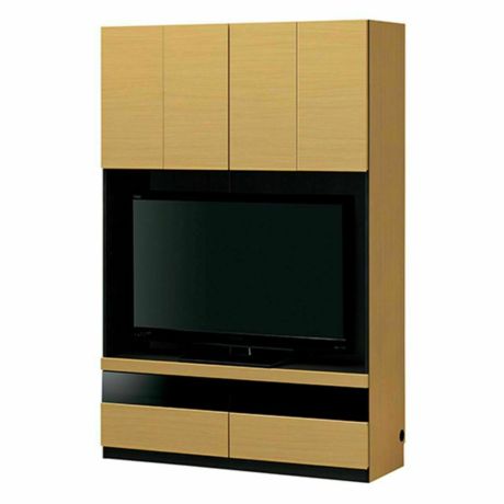 国産 壁面収納 テレビ台 幅120cm 高さ180cm ナチュラルブラウン 50V型対応 巾木よけ 配線穴 耐震ラッチ ダンパー付 ポルターレリビング POR-1812TVNA