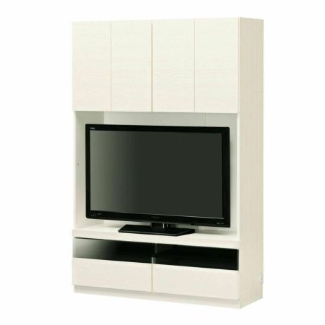 国産 壁面収納 テレビ台 幅120cm 高さ180cm ホワイト 白木目 50V型対応 巾木よけ 配線穴 耐震ラッチ ダンパー付扉 ポルターレリビング POR-1812TVWH