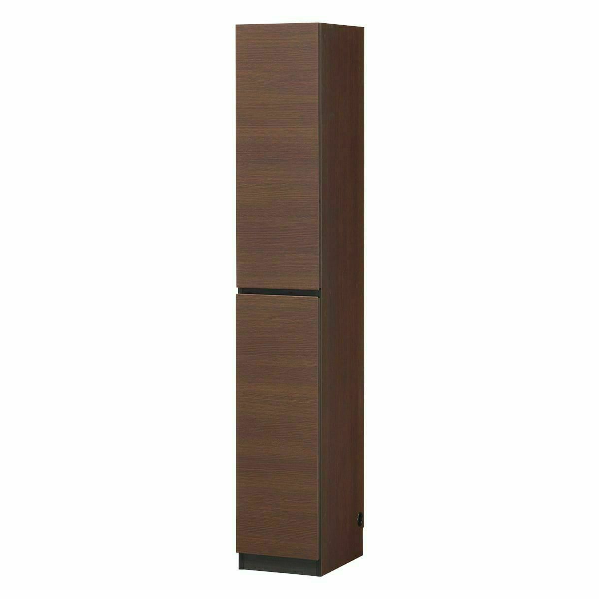 国産 壁面収納 キャビネット 幅30cm 高さ180cm ダークブラウン 本棚 スリム 巾木よけ 配線穴 耐震ラッチ ダンパー付扉