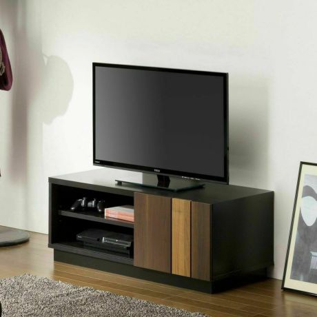 テレビ台 幅90cm 高さ35cm ブラック 黒 32V型対応 北欧テイスト 寄木調のスライド扉 TVボード ローボード ティレスタ1 TL1-3590SDBK