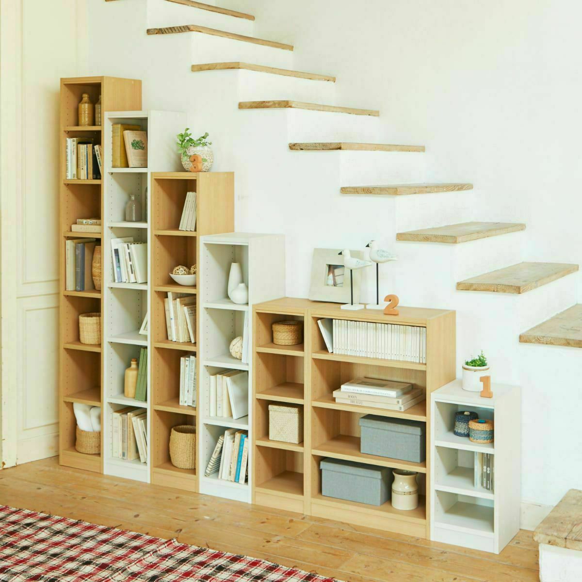 フリーラック 幅87cm 高さ120cm ホワイトオーク 全棚可動 本棚