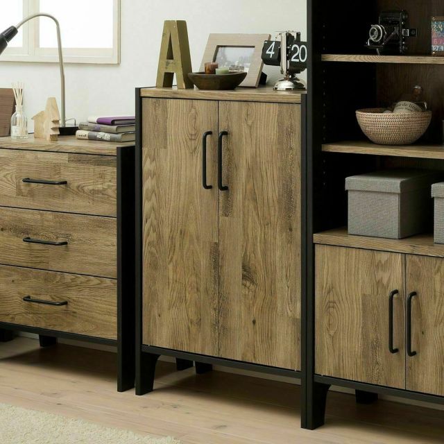 キャビネット 棚 幅59cm 高さ89cm ブラウン ブラック 組み立て簡単 扉