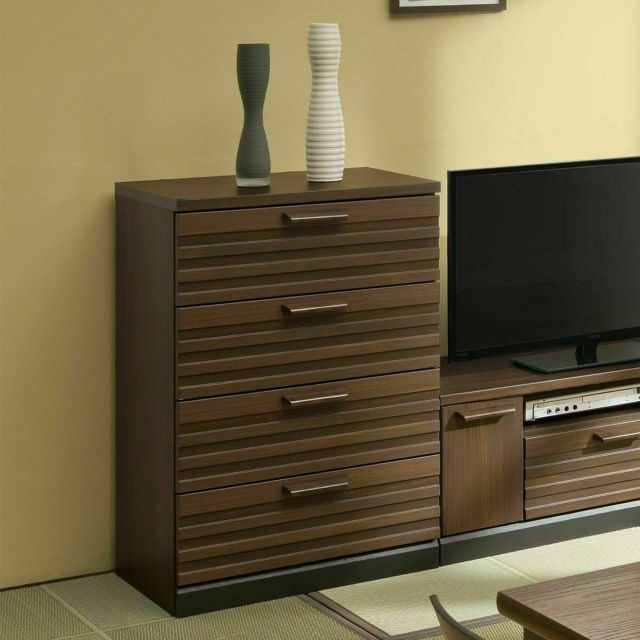 白井産業 木製キャビネット WGR-8555H チェスト タンス 幅57cm 高さ86cm ダークブラウン 和のテイスト