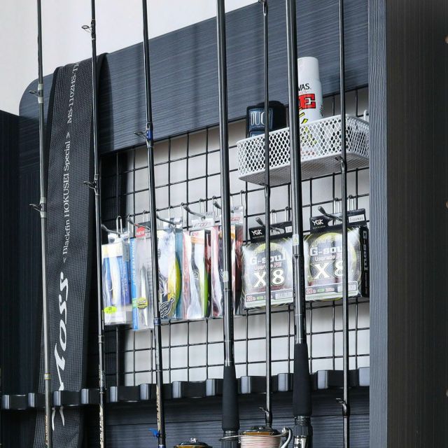 ロッドスタンド 釣竿収納 幅80cm 高さ120cm ブラック 黒 木目 ロッド最大12本収納 家具インテリア通販のSHIRAI  STORE(白井産業)