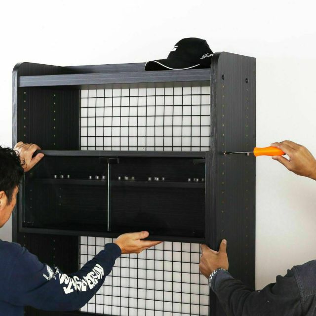リールキャビネット 幅76cm 高さ30cm 最大5台収納 ブラック 黒
