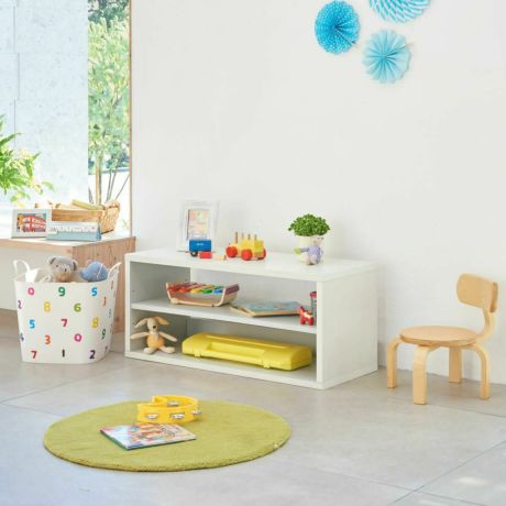 キッズ用ラック 収納棚 幅91cm 高さ38cm アイボリー グレー 本棚 子供 収納 キッズ収納 絵本 おもちゃ収納 マミハピ MHP-4090RIV