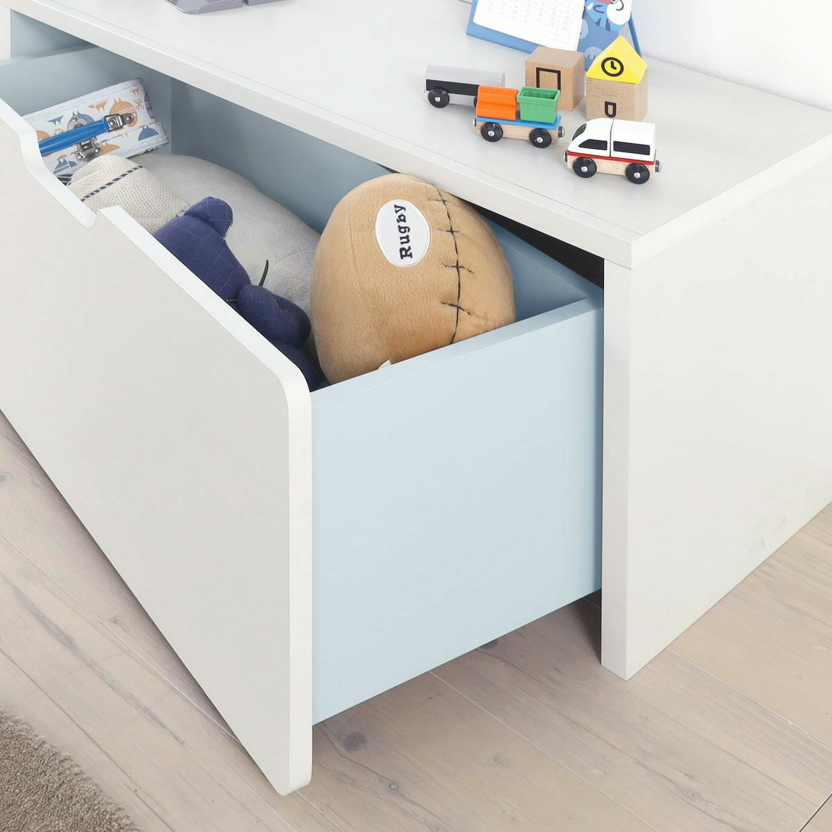 おもちゃ箱 トロッコ 幅91cm 高さ38cm アイボリー グレー キャスター