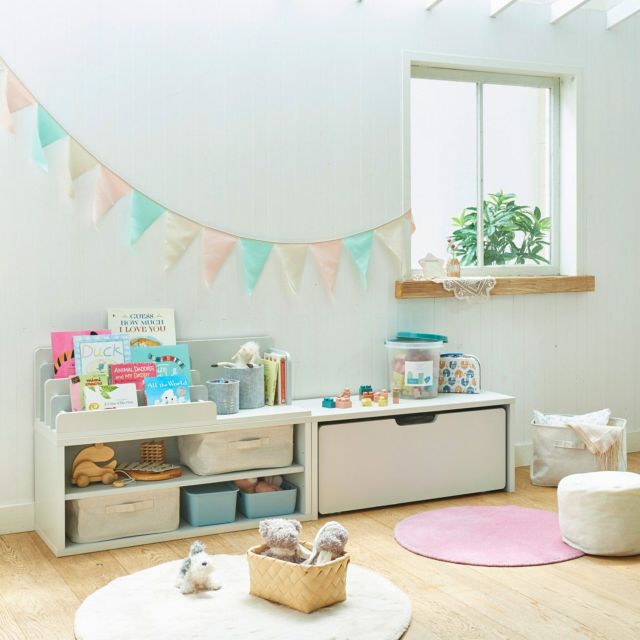 おもちゃ箱 トロッコ 幅91cm 高さ38cm アイボリー グレー