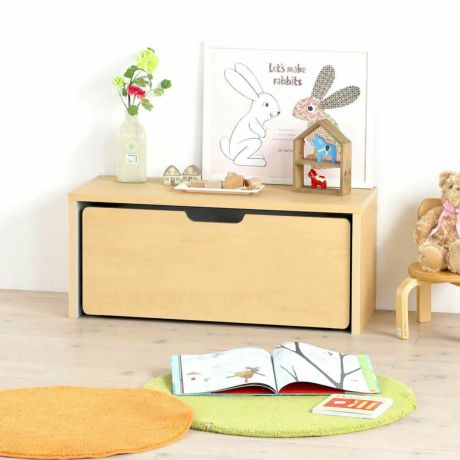 おもちゃ箱 トロッコ 幅91cm 高さ38cm ナチュラルブラウン グレー キャスター付き 子供 収納 キッズ収納 おもちゃ収納 マミハピ MHP-4090TOYNA