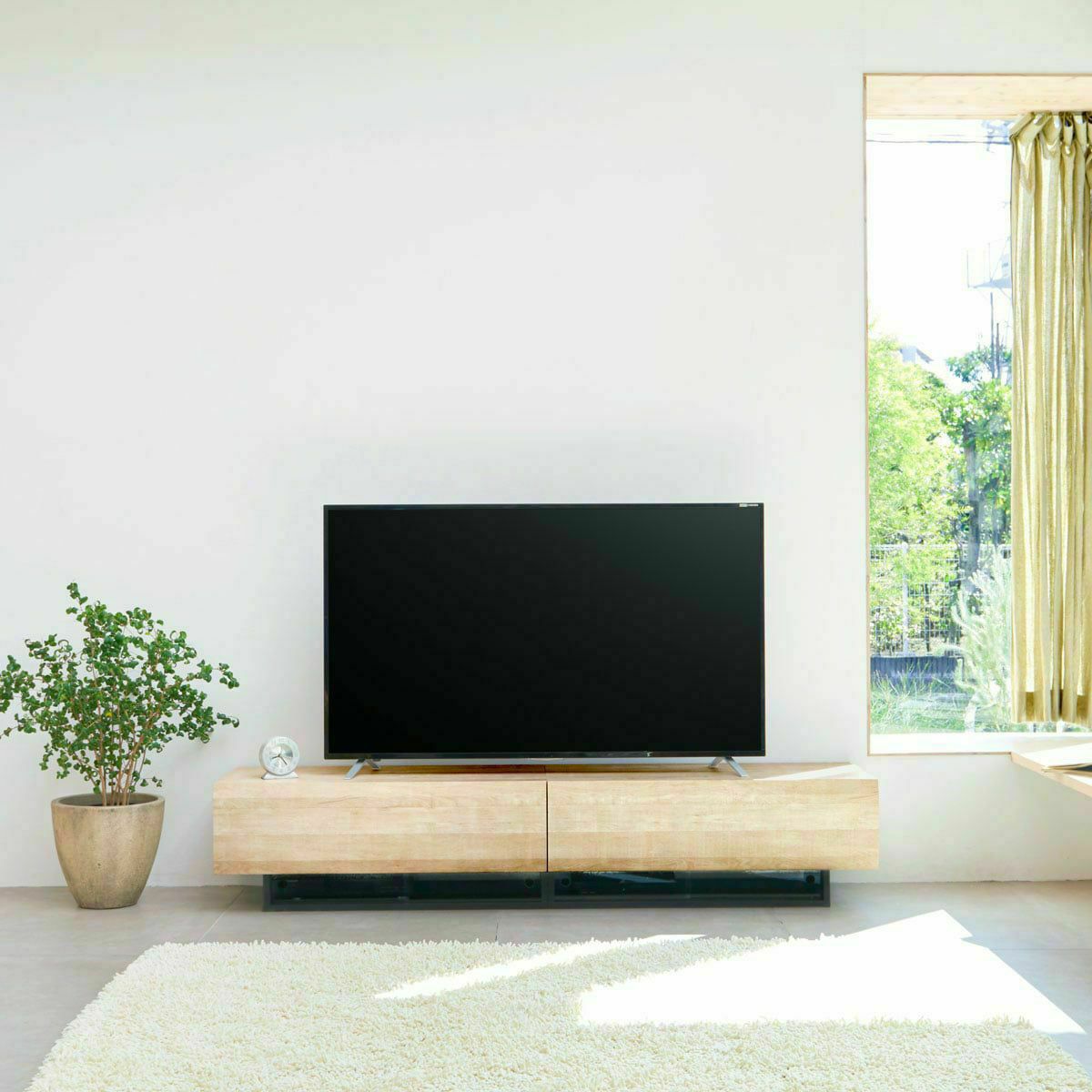 アンティーク木製テレビボード ブラウン ガラス扉付き （幅120cm 