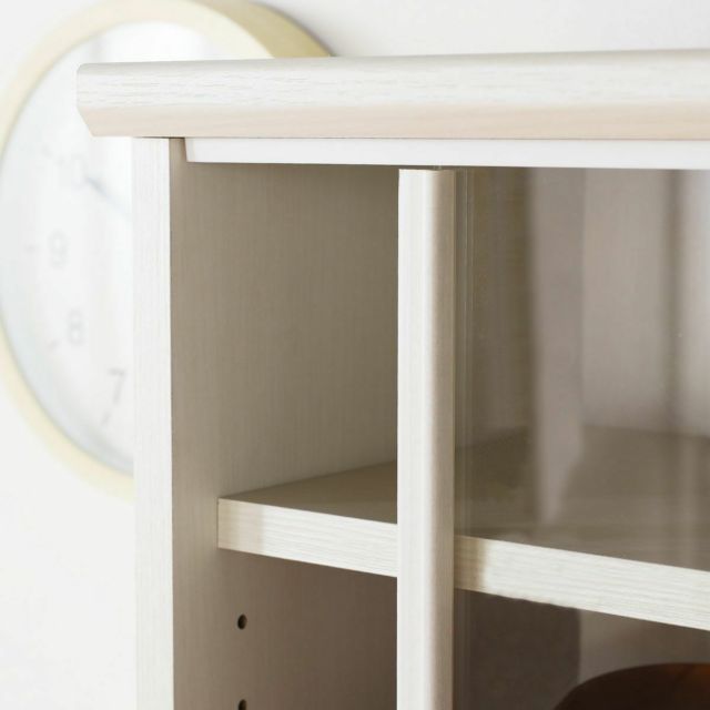 ★P3倍 マラソン期間限定★ 食器棚 完成品 大川家具 レンジ台 ゴミ箱 幅140cm 豪華可憐な総ソフトクローズの高級キッチン収納 ドレス2 鏡面  木目 ホワイト 白 完成品 日本製 | KAGUCOCO