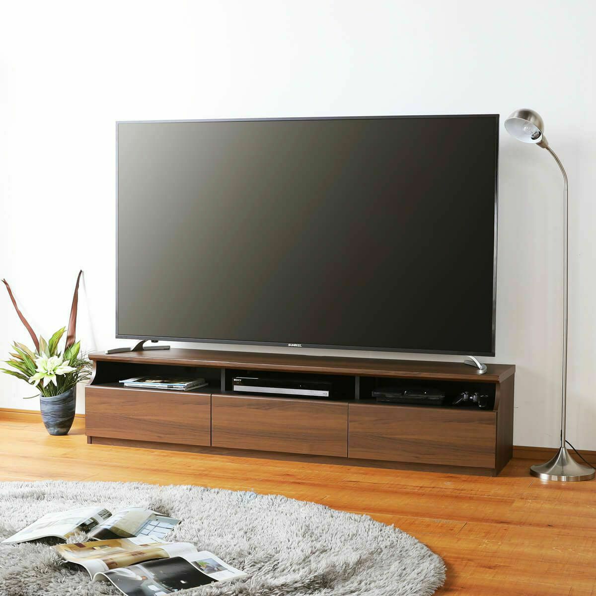 テレビ台 幅178cm 高さ40cm ダークブラウン 75V型対応 シンプル やわらかなラインのローボード