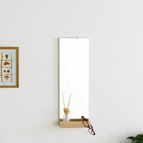 国産 壁掛けミラー ラック 幅21cm 高さ61cm ナチュラルブラウン 壁面簡単取付 飾り棚 鏡 ラデコ LAD-6020MNA