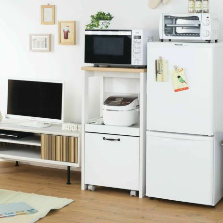 レンジ台 幅50cm 高さ93cm ナチュラルブラウン 白 キッチン収納 トロッコタイプ デリジオ DLZ-9050TR