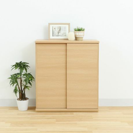 キャビネット 棚 幅75cm 高さ85cm ナチュラルブラウン カウンター下 引き戸 キッチン収納 ピタシエ PTS-8575SDNA