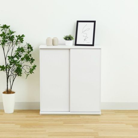 キャビネット 棚 幅75cm 高さ85cm ホワイト 白 カウンター下 引き戸 キッチン収納 ピタシエ PTS-8575SDWH