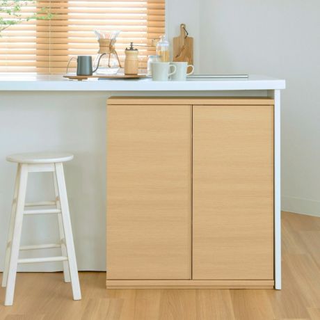 キャビネット 棚 幅75cm 高さ85cm ナチュラルブラウン カウンター下 プッシュ式扉 キッチン収納 ピタシエ PTS-8575DNA