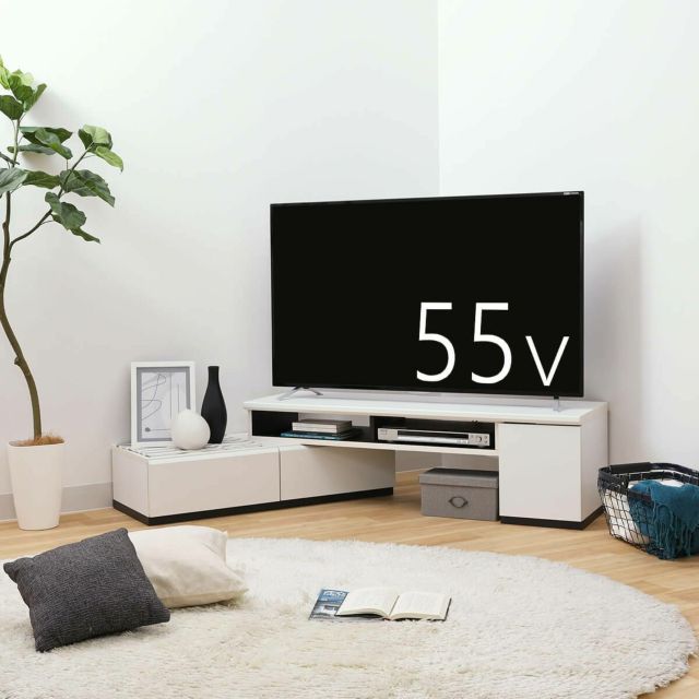 テレビ台 幅130cm 高さ39cm ホワイト 伸縮タイプ 55V型対応 TVボード