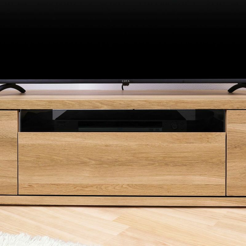 [中を隠せるスモークガラス]引出前板の上部はスモークガラス。収納したDVDレコーダーやゲーム機が見えにくくなり、すっきりとした印象になります。