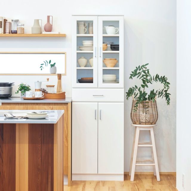食器棚 幅57cm 高さ181cm ホワイト 白 キッチン収納 シンプル | 家具