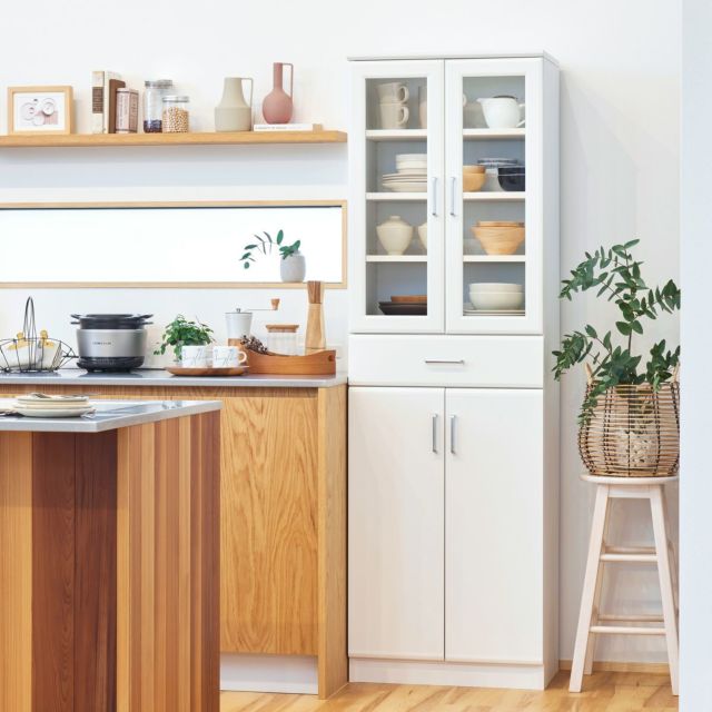 食器棚 幅57cm 高さ181cm ホワイト 白 キッチン収納 シンプル 家具インテリア通販のSHIRAI STORE(白井産業)