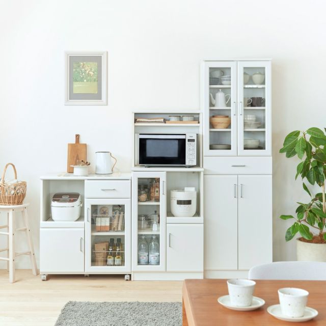 食器棚 幅57cm 高さ181cm ホワイト 白 キッチン収納 シンプル | 家具