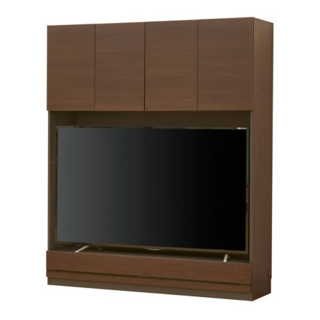 国産 壁面収納 テレビ台 幅150cm 高さ180cm ダークブラウン 65V型対応 巾木よけ 配線穴 耐震ラッチ ダンパー付扉 リビング収納 ポルターレリビング POR-1815TVDK
