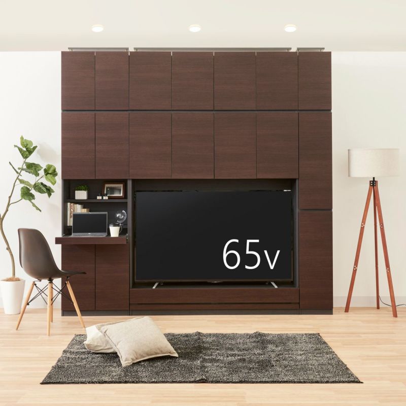 [65V型までのテレビ対応]テレビ用中棚の内寸幅146.5cmで、65V型までのテレビを置くことができます。※画像はDK色※お使いのテレビのサイズ・重量を必ずお確かめください