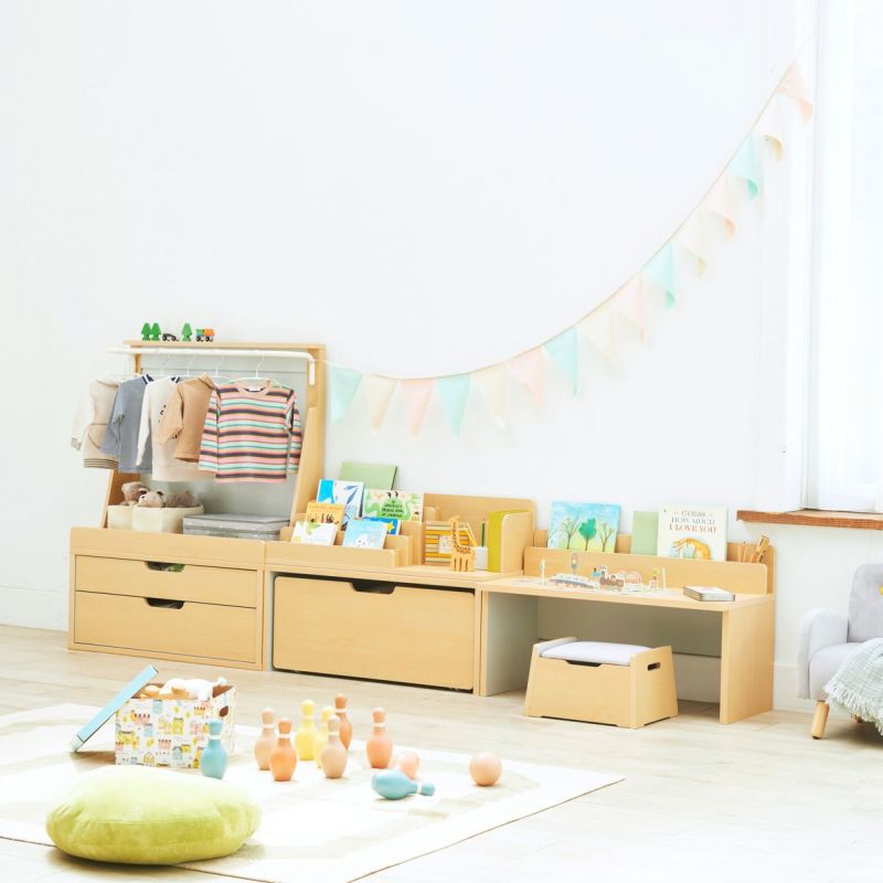 [自分に合った形を作れるキッズ収納]同シリーズの商品を組み合わせできるキッズ収納です。部屋の広さや子供の成長に合わせて自分に合った収納をつくることができます。