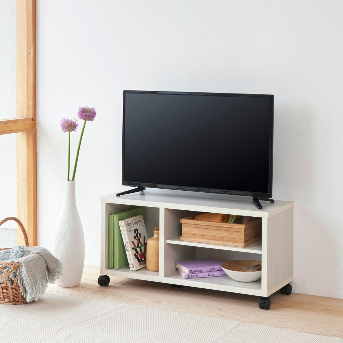 テレビ台 幅80cm 高さ40cm ホワイト 白木目 32V型対応 キャスター付  
