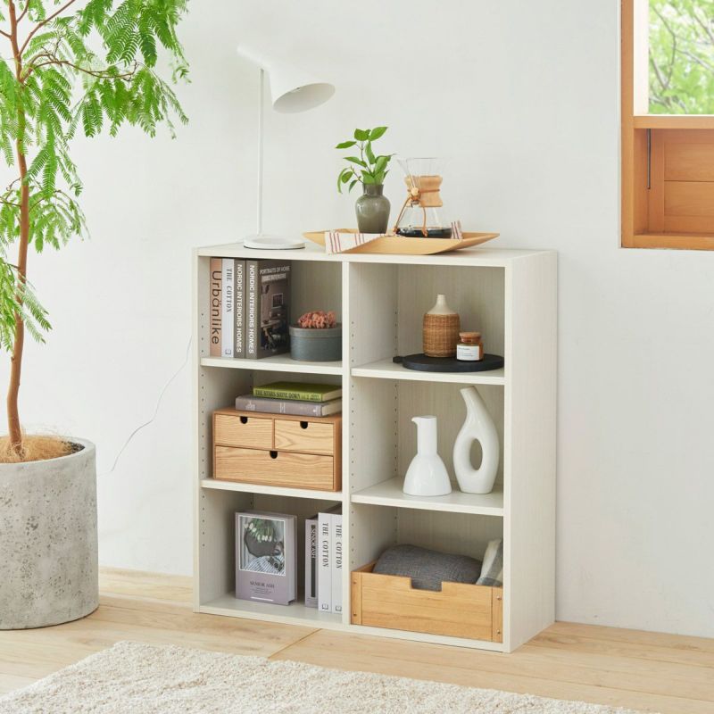 フリーラック 幅84cm 高さ90cm ホワイト 白木目 本棚 シェルフ