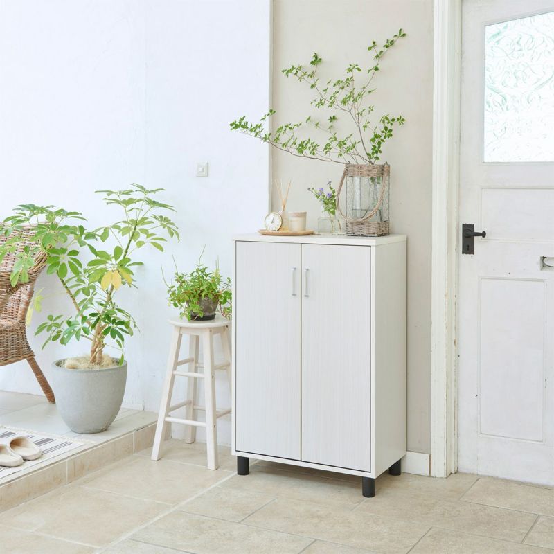 下駄箱 シューズボックス 幅63cm 高さ99cm ホワイト 白木目 扉 約18足収納 靴箱 玄関収納