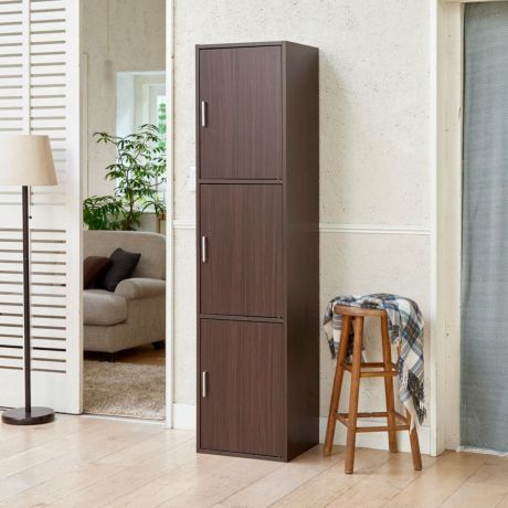 収納棚 ラック 幅43cm 高さ180cm ダークブラウン 扉付 整理棚 3ドア キャビネット フルニコ FUL-18453DDK