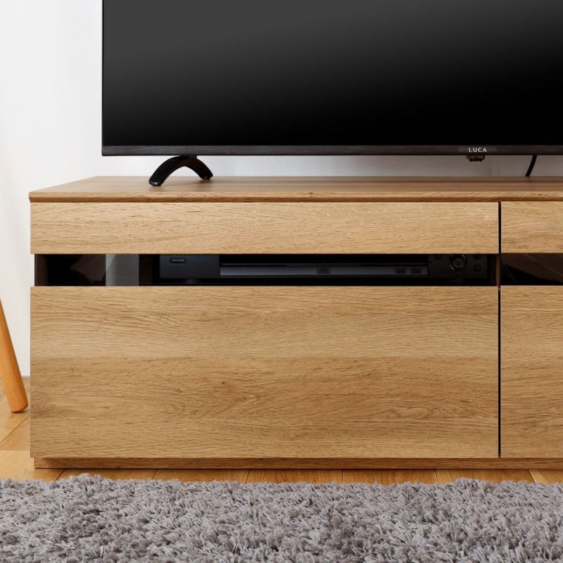 [中を隠せるスモークガラス]引出前板の上部はスモークガラス。収納したDVDレコーダーやゲーム機が見えにくくなり、すっきりとした印象になります。