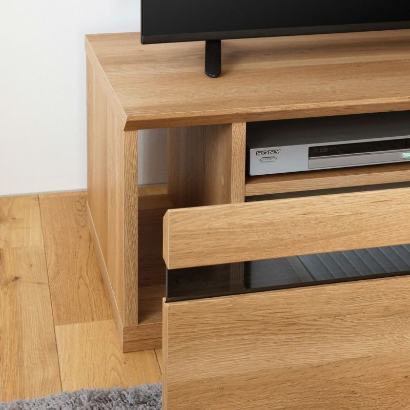 [熱がこもりにくい構造]引き出し上部と横の収納スペースは背面から熱気が抜けるように背板がない構造。DVDレコーダーやゲーム機などの排熱がこもりにくくなっています。