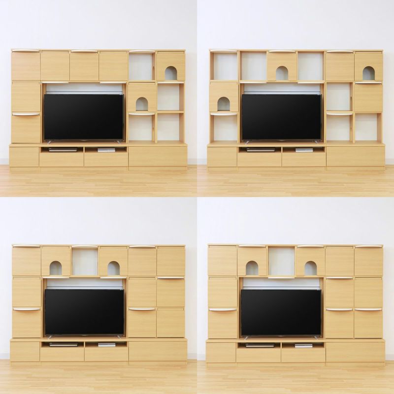 [扉やステップなど組み合わせ自由！]扉やステップはどの位置にも取り付け可！ライフスタイルに合わせて猫ちゃんのためのスペース、人間のための収納スペースを自由に決められます。