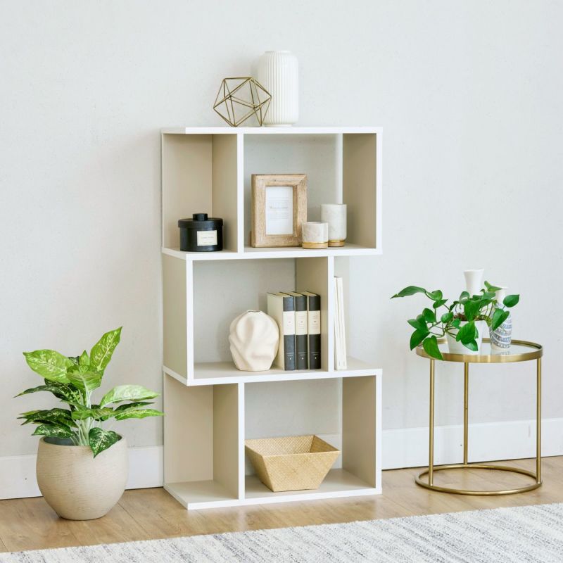 [暮らしに、ちょっとした"ときめき"]ジグザグデザインとくすみカラーがおしゃれなディスプレイラック。収納ボックスが入る奥行で、飾り+収納で活躍してお部屋を彩ります。