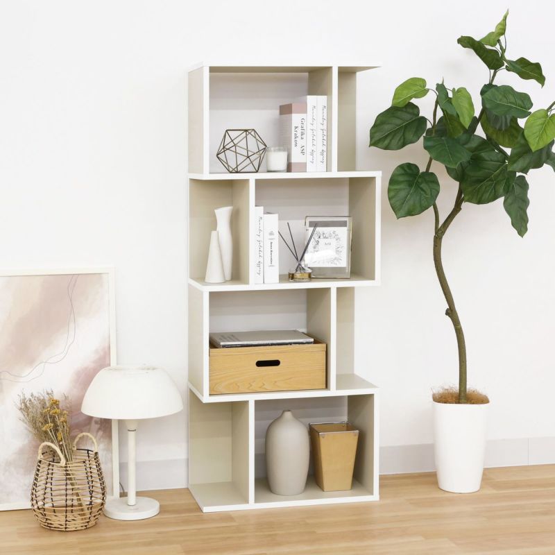 [暮らしに、ちょっとした"ときめき"]ジグザグデザインとくすみカラーがおしゃれなディスプレイラック。収納ボックスが入る奥行で、飾り+収納で活躍してお部屋を彩ります。