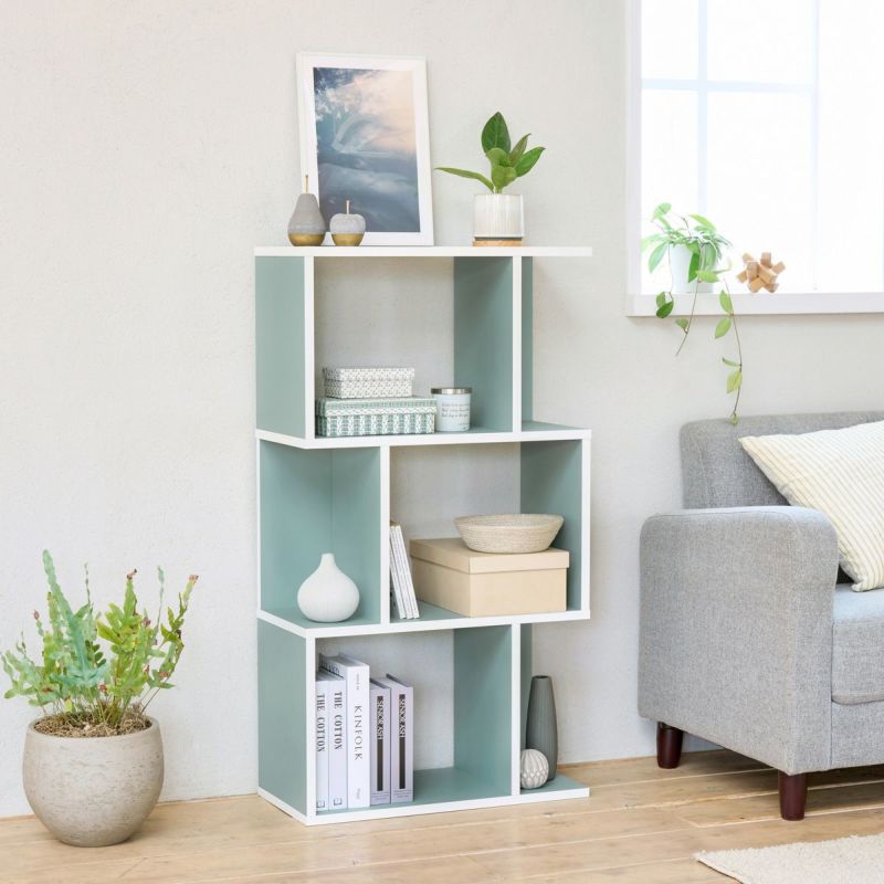 [暮らしに、ちょっとした"ときめき"]ジグザグデザインとくすみカラーがおしゃれなディスプレイラック。収納ボックスが入る奥行で、飾り+収納で活躍してお部屋を彩ります。