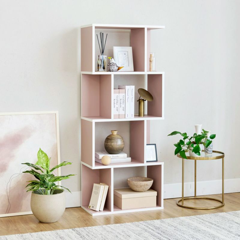 [暮らしに、ちょっとした"ときめき"]ジグザグデザインとくすみカラーがおしゃれなディスプレイラック。収納ボックスが入る奥行で、飾り+収納で活躍してお部屋を彩ります。